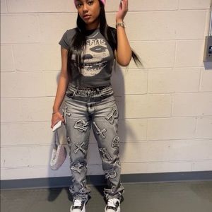 Distressed Denim Grey Jeans